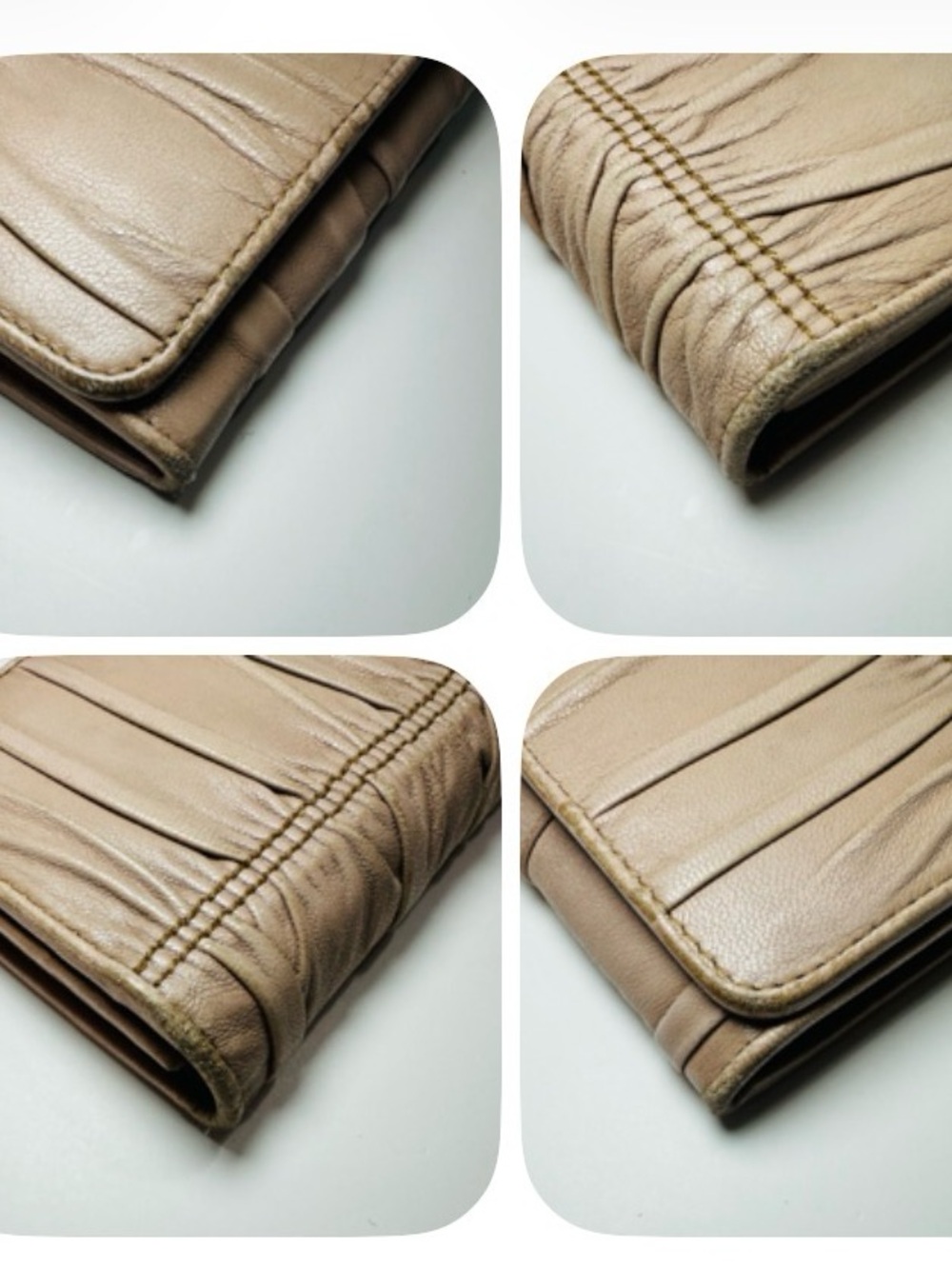 PRADA Beige Gaufre Nappa Leather Long Wallet Gold Logo Continental Wallet - Picture 14 of 16